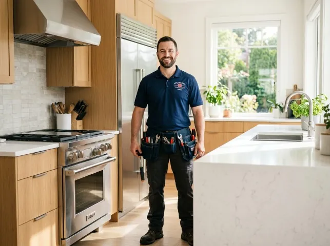 Appliance Repair Hero technician in a Beverly, MA kitchen after an appliance repair